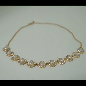 Pearl rhinestone gold short necklace